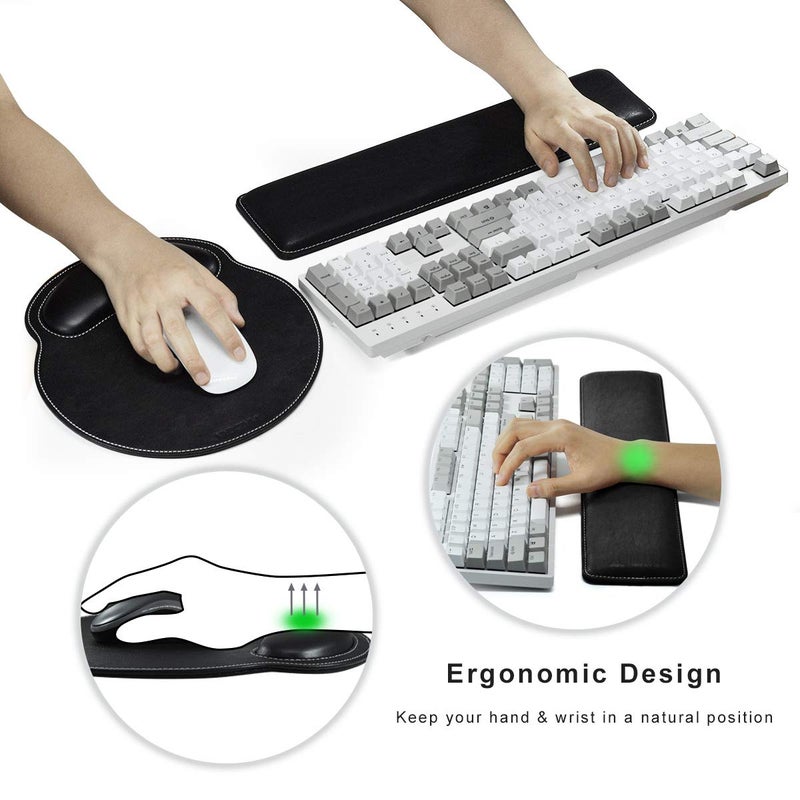MAIDERN Keyboard Wrist Rest and Mouse Wrist Rest Pad PU Leather, Memory Foam Set for Computer/Laptop/Mac, Durable & Comfortable & Lightweight for Easy Typing & Pain Relief - Black - Image 5